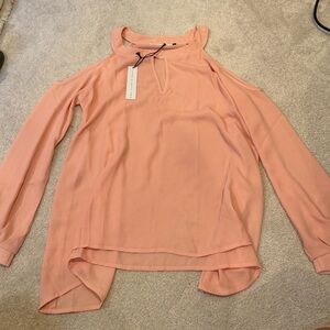 NWT Three Eighty Two Salmon Flowy Longsleeve Blouse Exposed Shoulders Size XS